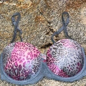 Victoria’s Secret PINK multi-way push up bra 36C grey cheetah rhinestone straps